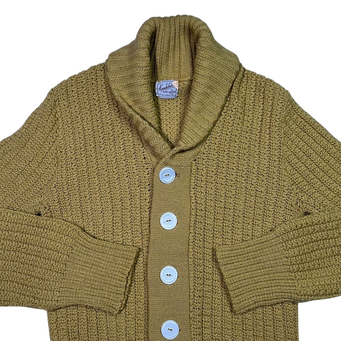 Vintage 1950s The Kandahar by Bert Charon NY virgin wool Shawl Collar cardigan sweater (M)