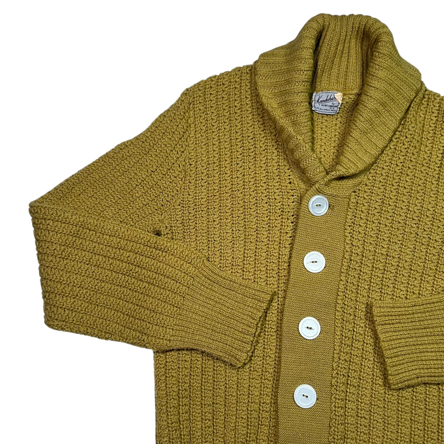 Vintage 1950s The Kandahar by Bert Charon NY virgin wool Shawl Collar cardigan sweater (M)