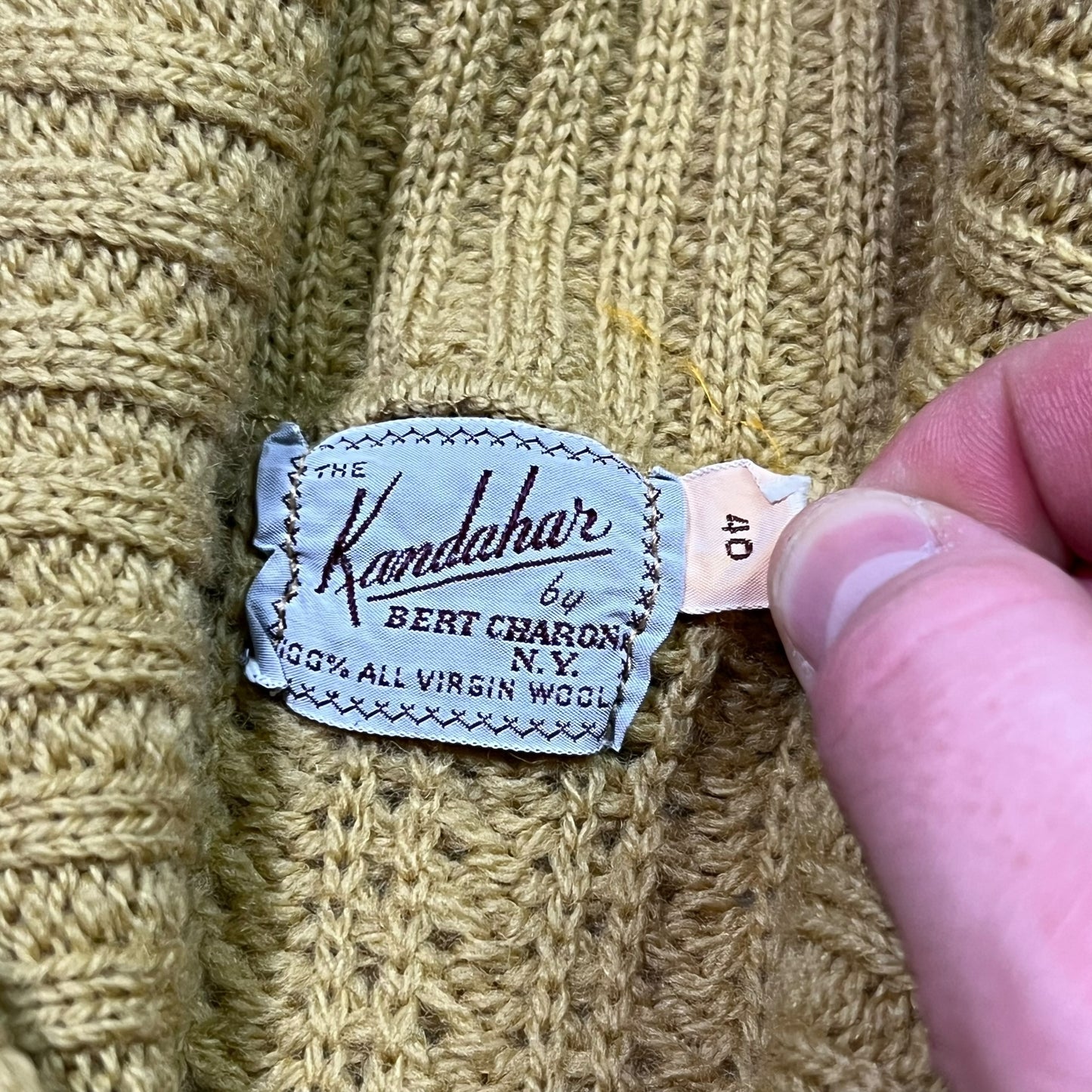 Vintage 1950s The Kandahar by Bert Charon NY virgin wool Shawl Collar cardigan sweater (M)