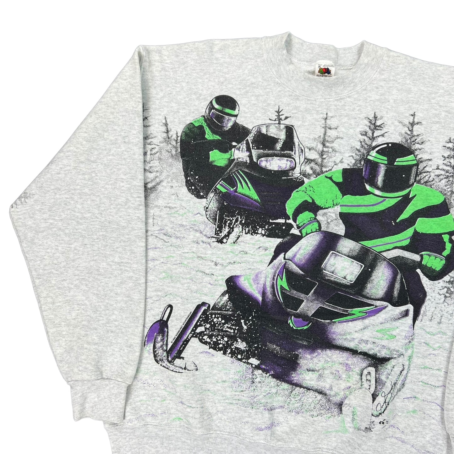 Vintage 1994 Snow Mobiles all over print crewneck (L)