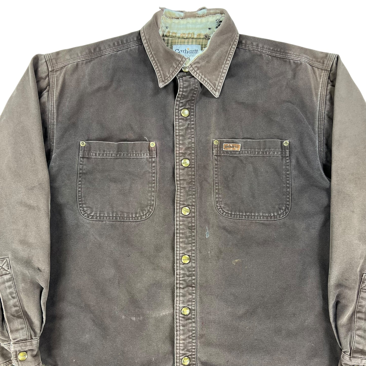 Vintage Y2K Carhartt thrashed lined snap button up shirt (L)