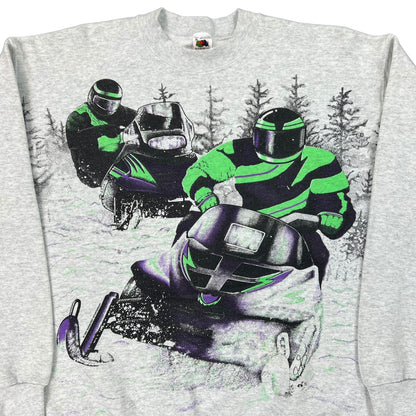 Vintage 1994 Snow Mobiles all over print crewneck (L)