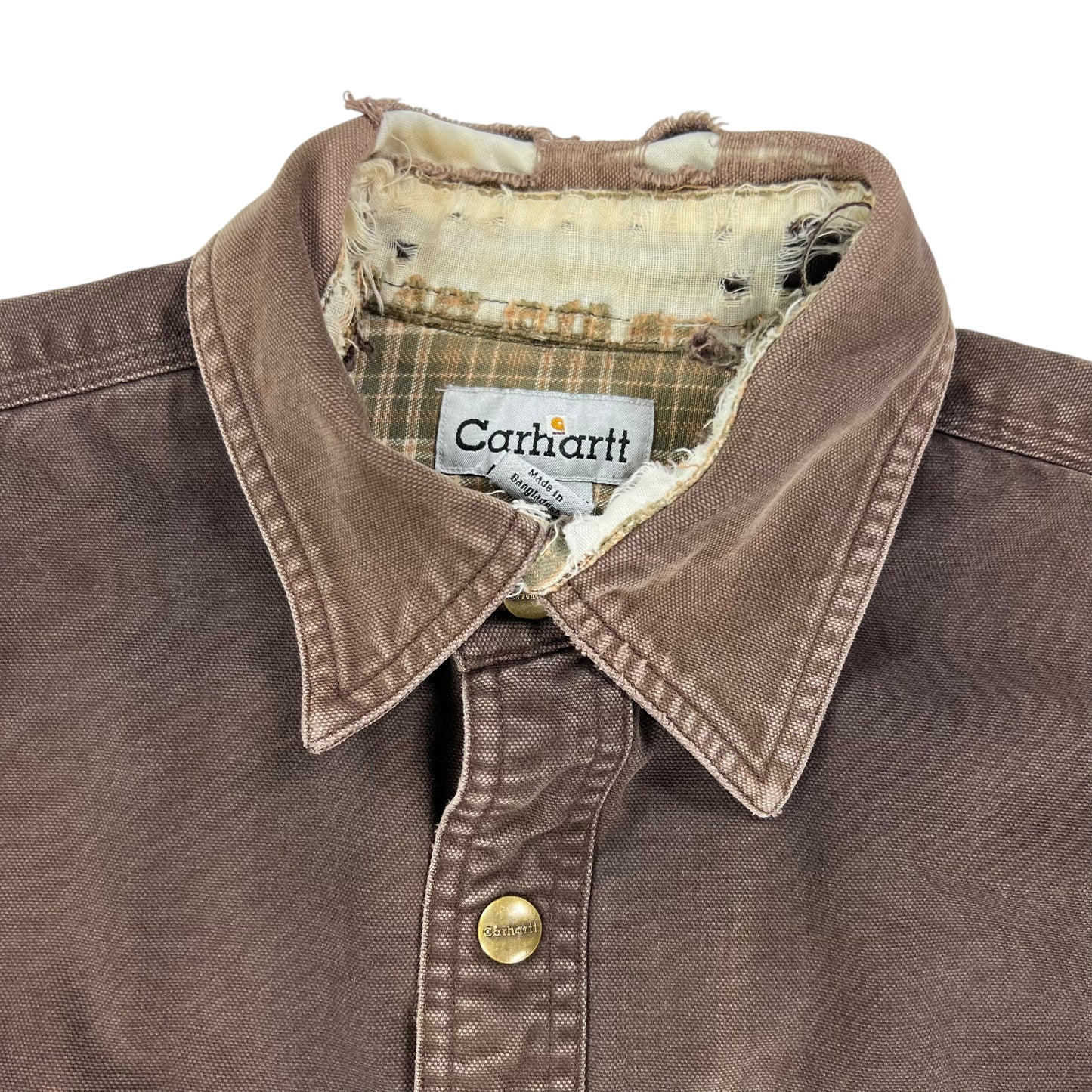 Vintage Y2K Carhartt thrashed lined snap button up shirt (L)