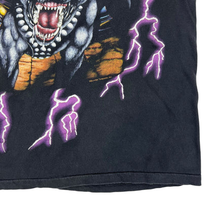 Vintage 90s American Thunder Dog all over print lightning biker tee (L)