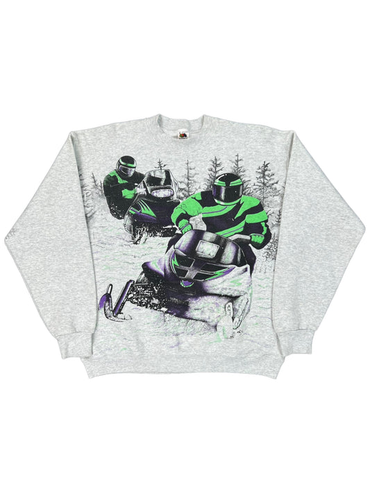 Vintage 1994 Snow Mobiles all over print crewneck (L)