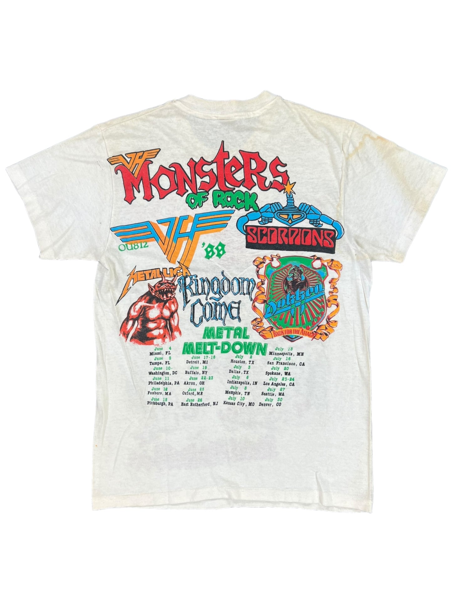 Vintage 1988 Monsters of Rock Van Halen Metallica band tee (S)