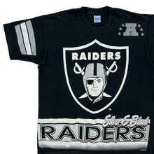 Load image into Gallery viewer, Vintage 1994 Salem Oakland Raiders Silver &amp; Black all over print tee (L)