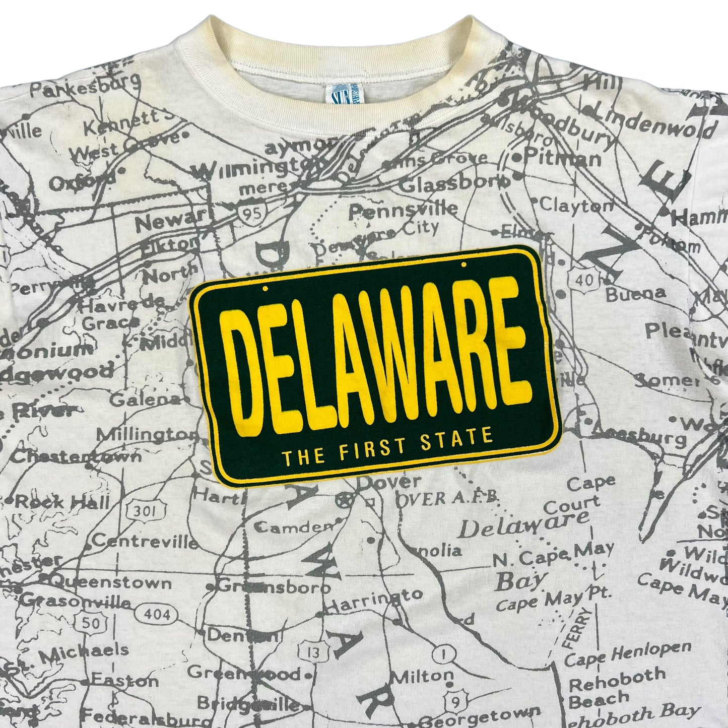 Vintage 90s Delaware map all over print tee (L)