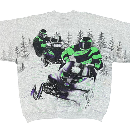 Vintage 1994 Snow Mobiles all over print crewneck (L)