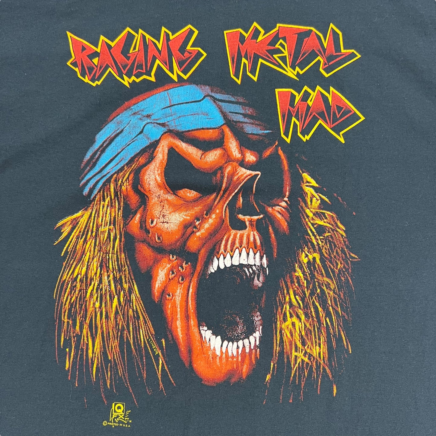 Vintage 80s Raging Metal Head heavy metal skull tee (L)