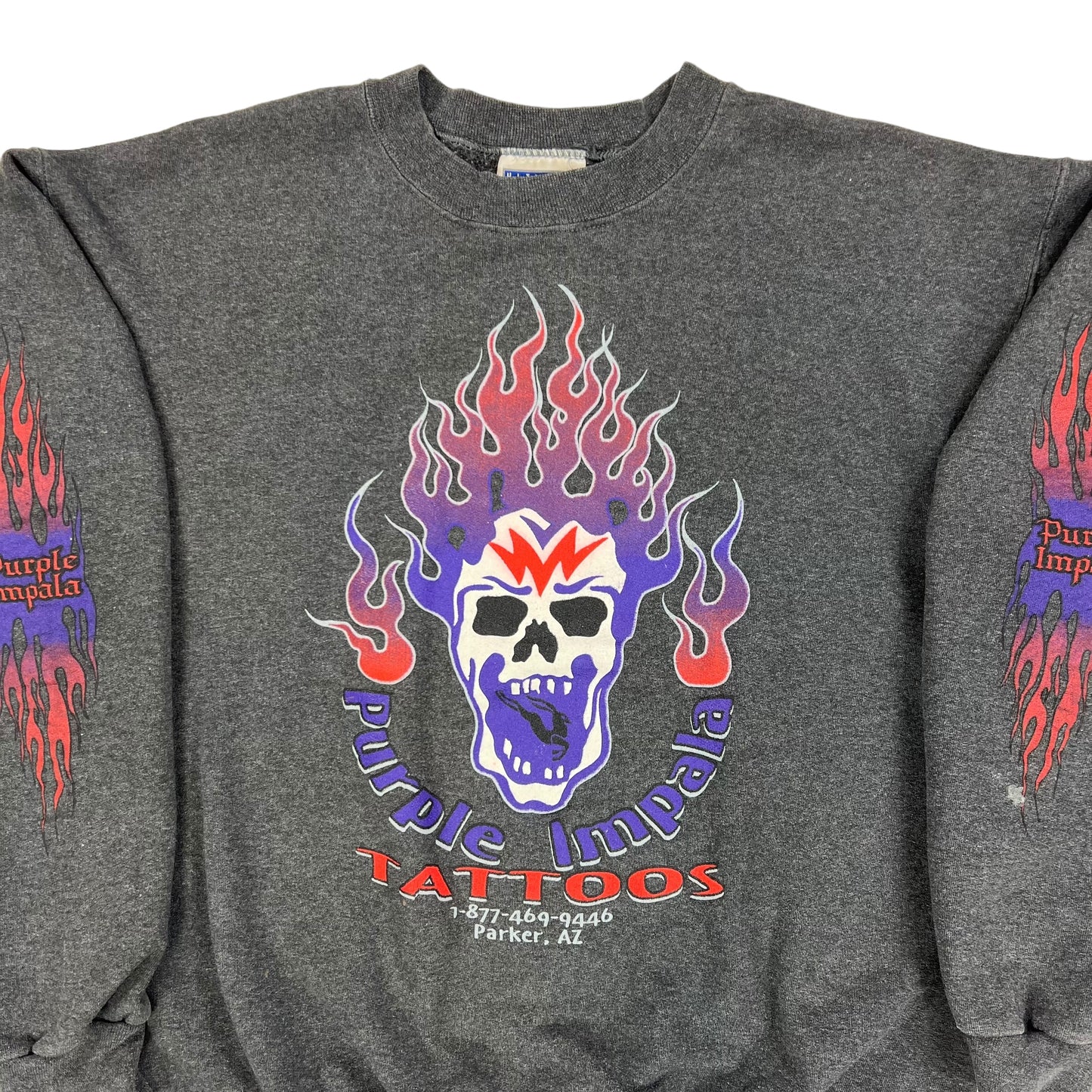 Vintage Y2K Purple Impala Tattoos flame sleeve print crewneck (L)