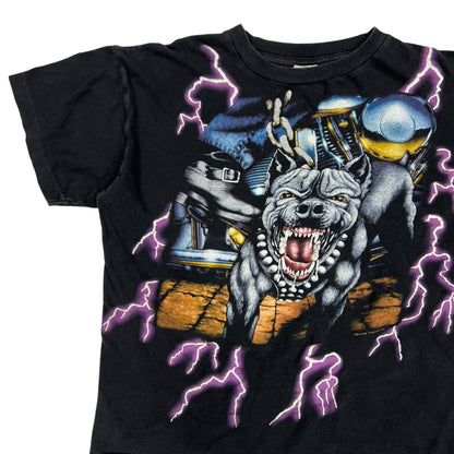 Vintage 90s American Thunder Dog all over print lightning biker tee (L)