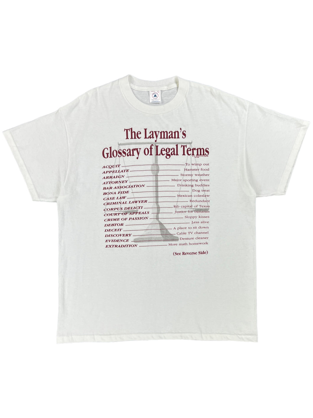 Vintage 90s The Layman’s Glossary of Legal Terms Lawyer attorney text tee (XL)