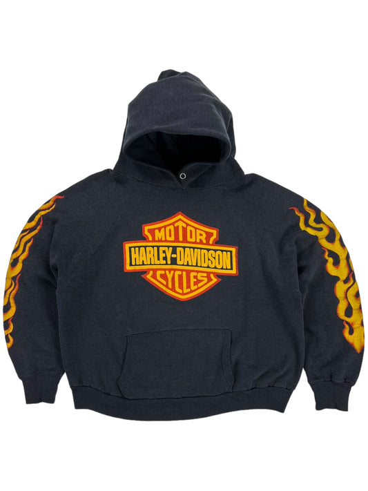 Vintage 80s Harley Davidson Motorcycles flames print hoodie (M/L)