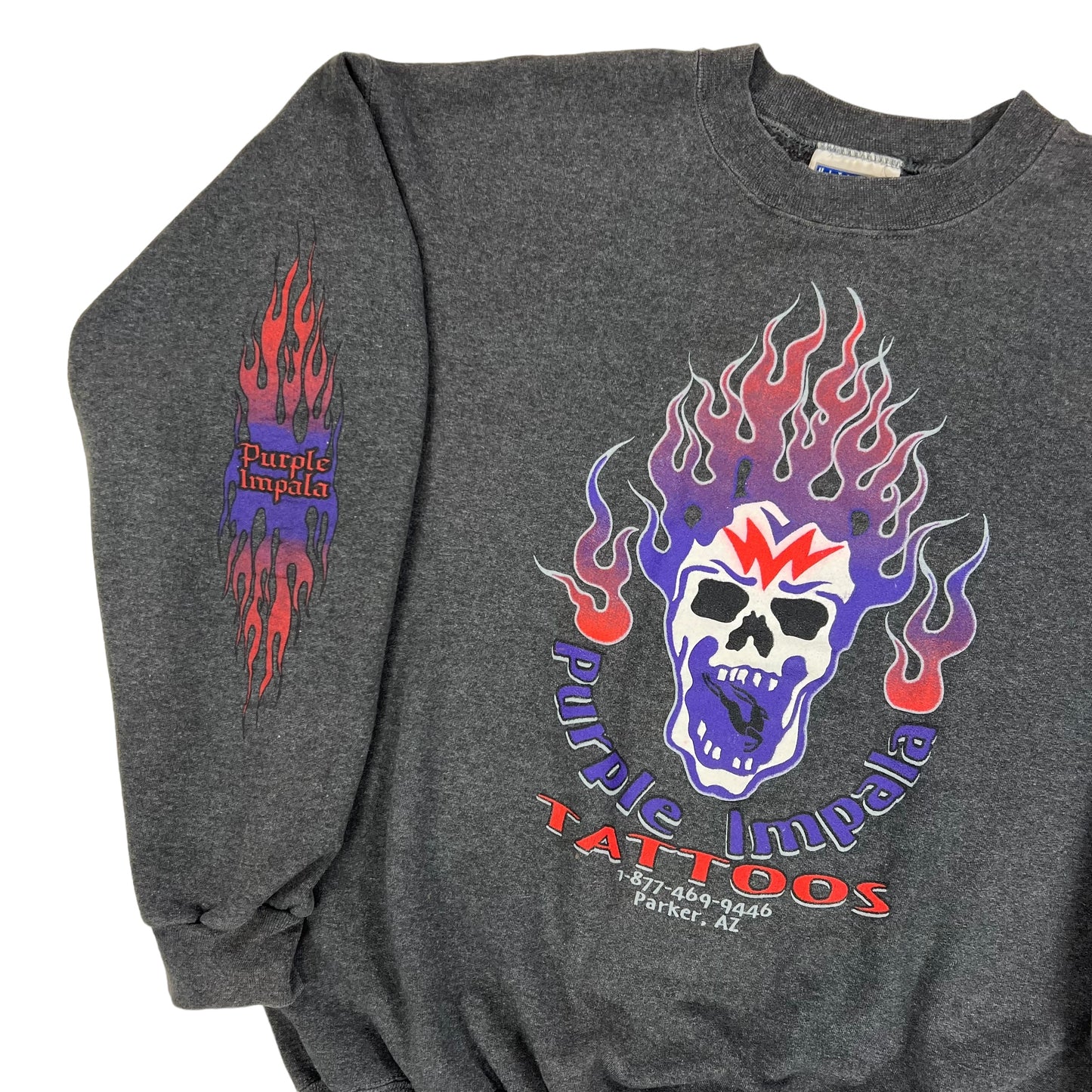 Vintage Y2K Purple Impala Tattoos flame sleeve print crewneck (L)