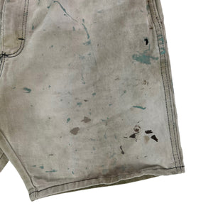 Vintage 90s Wrangler paint splattered distressed beige denim jean shorts jorts (34)