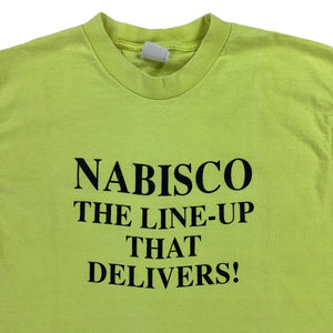 Vintage 90s Nabisco the line-up that delivers! 163 million servings daily neon tee (OS)
