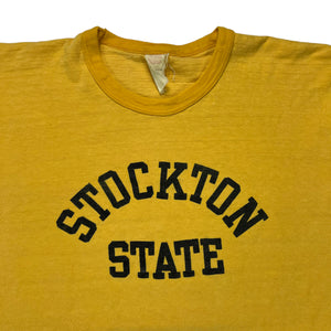 Vintage 70s Velva Sheen Stockton State college yellow tee (L)