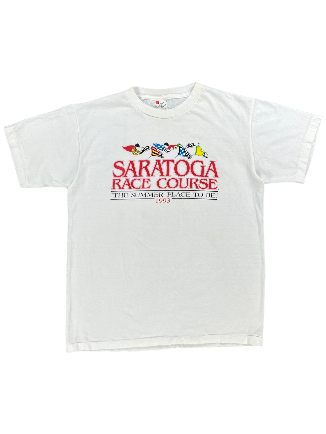 Vintage 1993 Saratoga Race Course “The Summer Place To Be” horse racing tee (L)