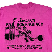 Load image into Gallery viewer, Vintage 80s Stedman Delmarva  Bail Bond Agency  “Freedom is just a phone call away” pink pocket tee (M)