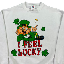 Load image into Gallery viewer, Vintage 90s leprechaun I Feel Lucky signal artwear crewneck (L)