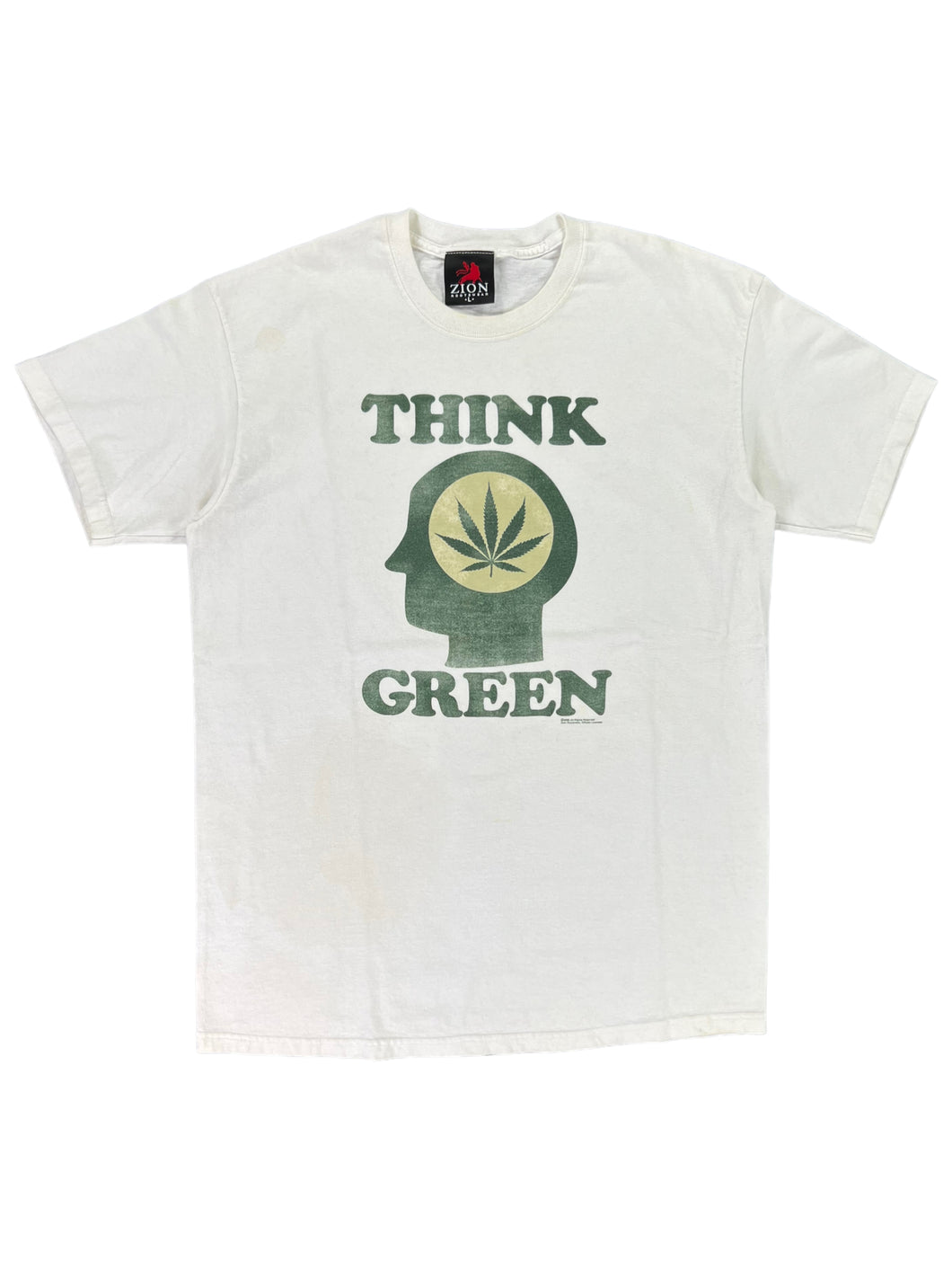 2005 Zion roots wear think green marijuana pot leaf brain tee (L)