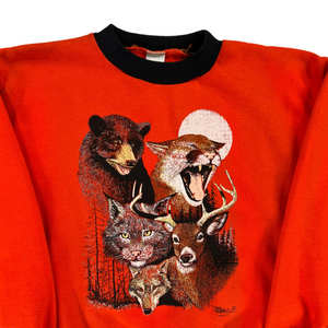 Vintage 90s forest animals nature YOUTH piped crewneck (YL)