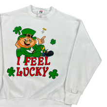 Load image into Gallery viewer, Vintage 90s leprechaun I Feel Lucky signal artwear crewneck (L)