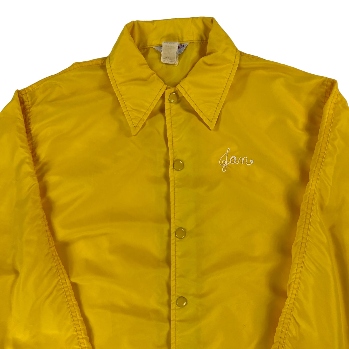 Vintage 70s Swingster Chain stitched “Jan” yellow snap up windbreaker jacket (L)