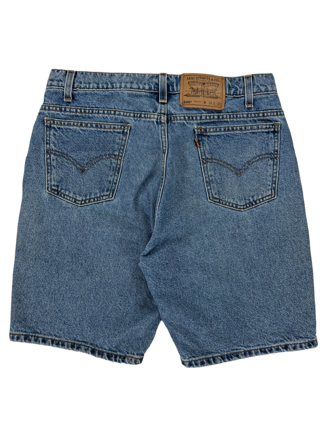 Vintage 90s Levi’s 505 orange tab denim jean shorts (32)