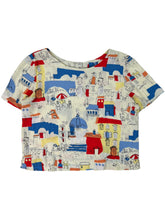 Load image into Gallery viewer, Vintage 80s City scene all over print women’s rayon blouse shirt (XL)