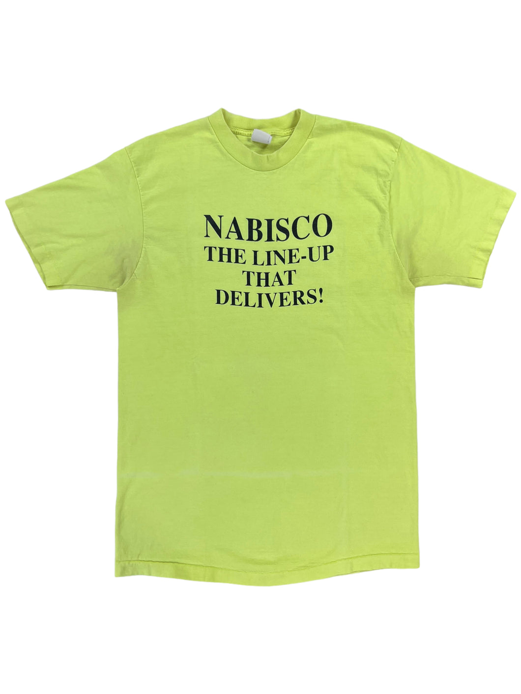 Vintage 90s Nabisco the line-up that delivers! 163 million servings daily neon tee (OS)