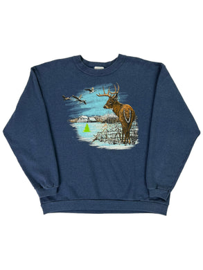 Vintage 90s Branded winter lake scene animal print crewneck (XL)