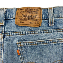 Load image into Gallery viewer, Vintage 90s Levi’s 550 orange tabs denim jean shorts (33)