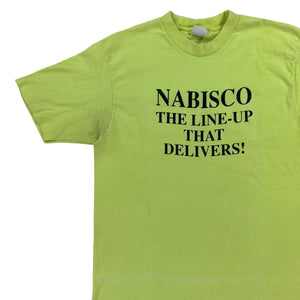Vintage 90s Nabisco the line-up that delivers! 163 million servings daily neon tee (OS)