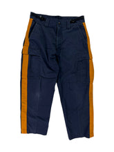 Load image into Gallery viewer, Vintage 90s Uniform tailor USA made navy yellow stripe cargo pants (35U)
