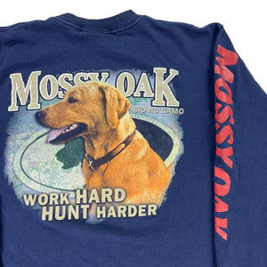Vintage 2000s Mossy Oak Brand Camo Work Hard Hunt Harder Dog long sleeve tee (M)