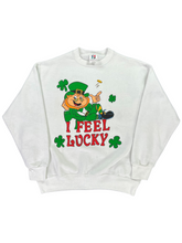 Load image into Gallery viewer, Vintage 90s leprechaun I Feel Lucky signal artwear crewneck (L)