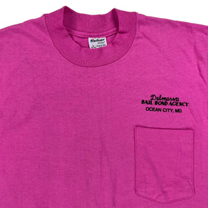 Vintage 80s Stedman Delmarva  Bail Bond Agency  “Freedom is just a phone call away” pink pocket tee (M)