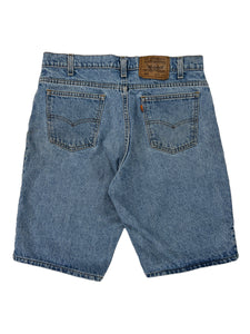 Vintage 90s Levi’s 550 orange tabs denim jean shorts (33)