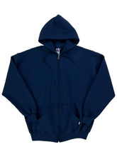 Load image into Gallery viewer, Vintage 90s Russell Athletic full zip up navy blank hoodie sweatshirt (XL)