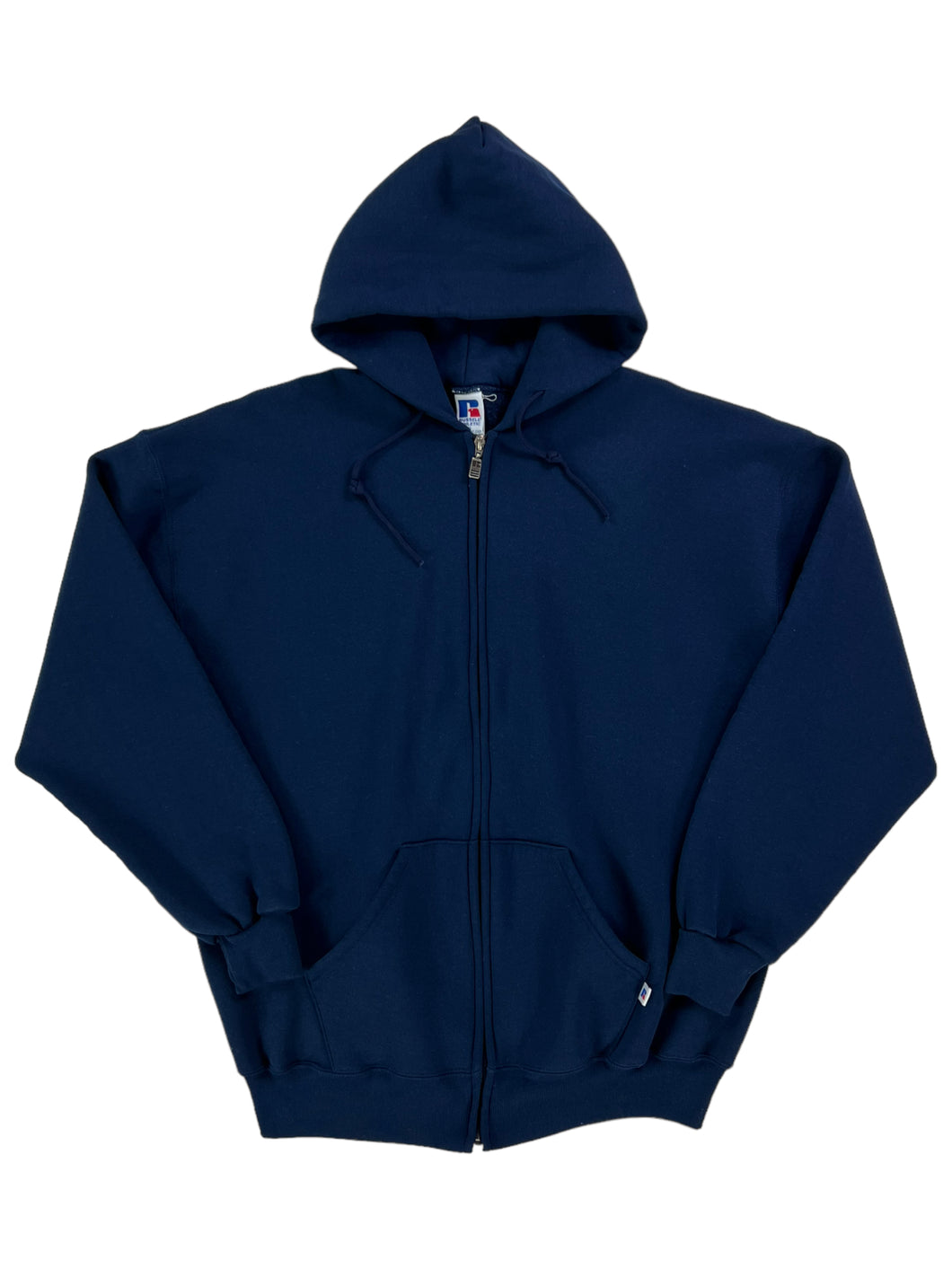Vintage 90s Russell Athletic full zip up navy blank hoodie sweatshirt (XL)