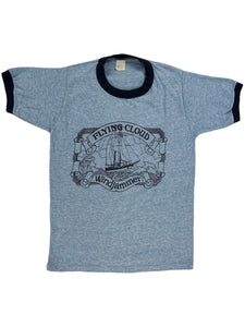 Vintage 70s Sherry Flying cloud windjammer sailboat mermaid rayon blend ringer tee (S/M)