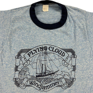 Vintage 70s Sherry Flying cloud windjammer sailboat mermaid rayon blend ringer tee (S/M)