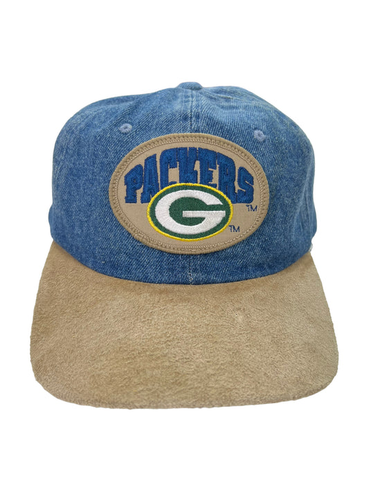 Vintage 90s Nutmeg Mills American Needle Green Bay Packers denim style StrapBack hat