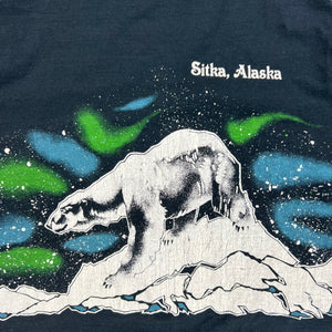 Vintage 80s Polar Bear Northern Lights Sitka, Alaska wrap around all over print tee (M)