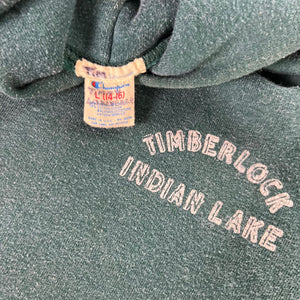 Vintage 80s Champion Timberlock Indian Lake faded green YOUTH hoodie (YL)