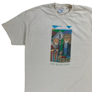 Vintage 90s Hanes Lion Brand Yarns American Gothic parody art promo tee (XL)