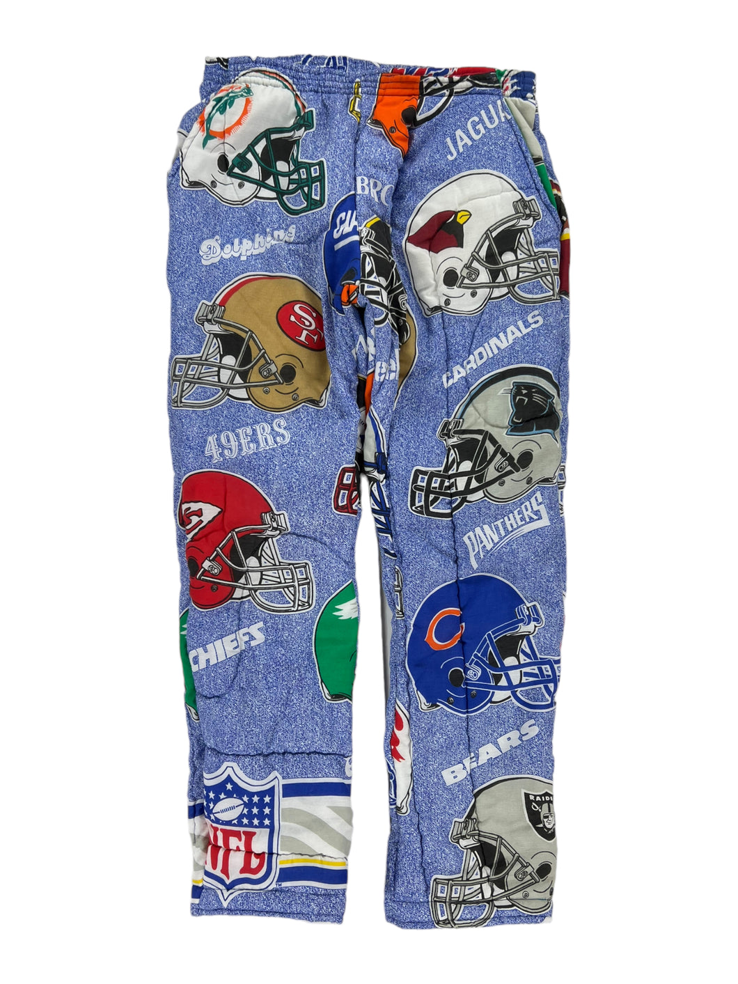 Vintage 1995 Upcycled NFL all over print football pants (L/XL)