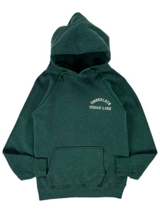 Vintage 80s Champion Timberlock Indian Lake faded green YOUTH hoodie (YL)